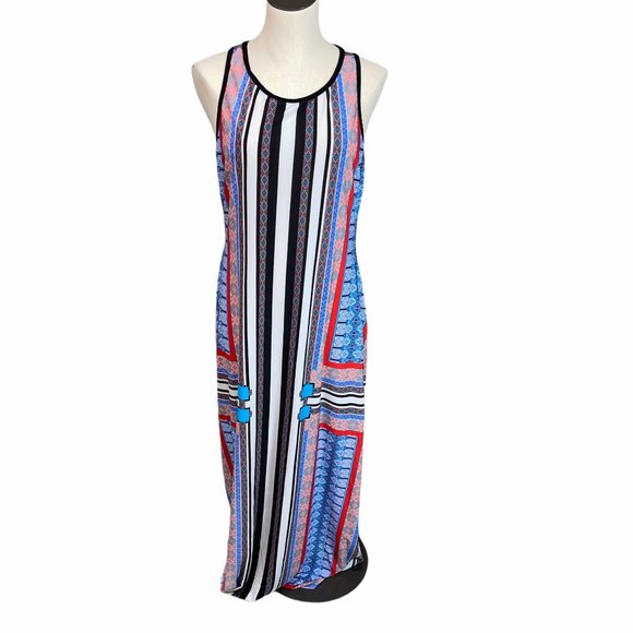 Bisou Bisou 90s Striped Maxi Dress 14 - Picture 1 of 3